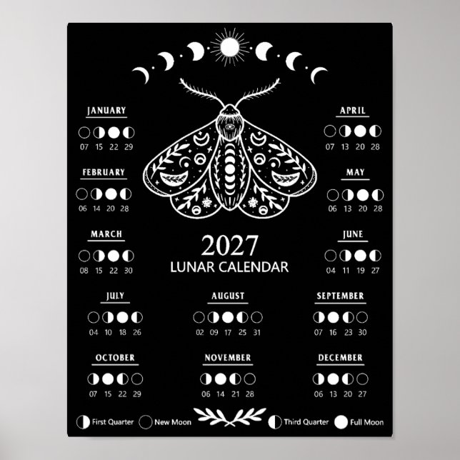 Póster Calendario Lunar Celestial Luna Mariposa de Brujer (Frente)