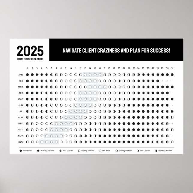 Póster Calendario Lunar Empresarial Afecto de Luna Llena (Frente)
