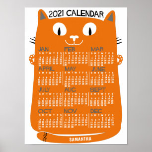 Póster Calendario mensual anual 2021 Gato naranja de medi