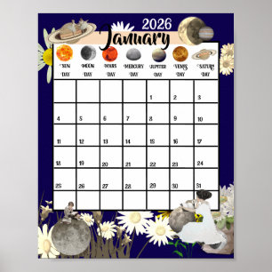 Póster Calendario Mensual Astrológico Enero 2026