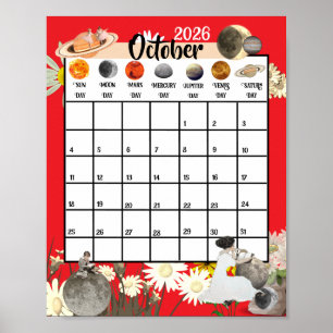 Póster Calendario Mensual Astrológico Octubre 2026
