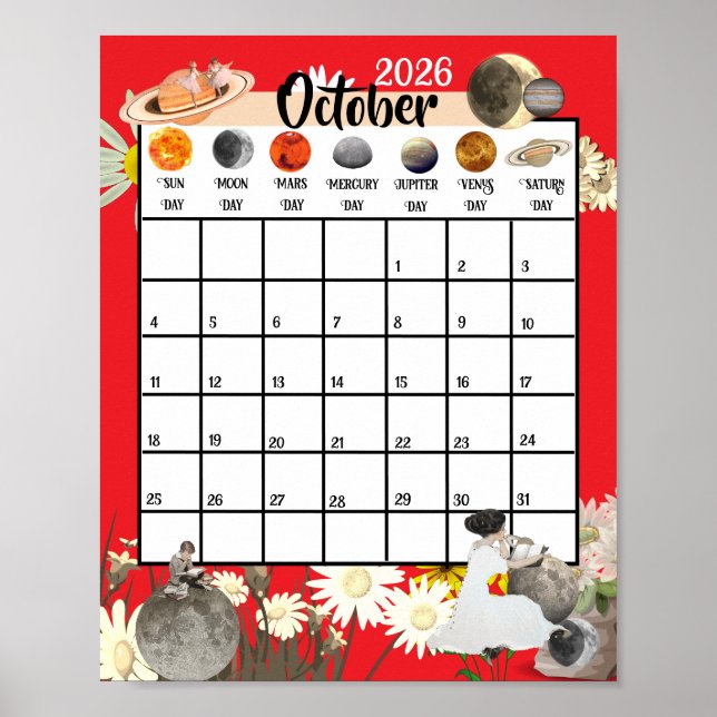 Póster Calendario Mensual Astrológico Octubre 2026     (Frente)