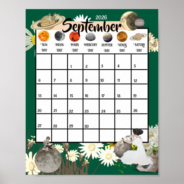 Póster Calendario Mensual Astrológico Septiembre 2026    (Frente)
