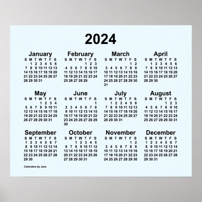 Póster Calendario mensual de Alice Blue 2024 de Janz Post (Frente)