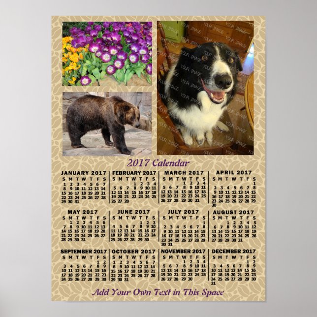 Póster Calendario Mensual de Granos de Café de 2017 3 Fot (Frente)