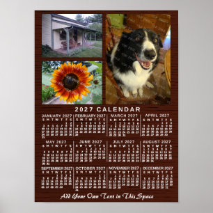 Póster Calendario mensual de madera personalizado para el
