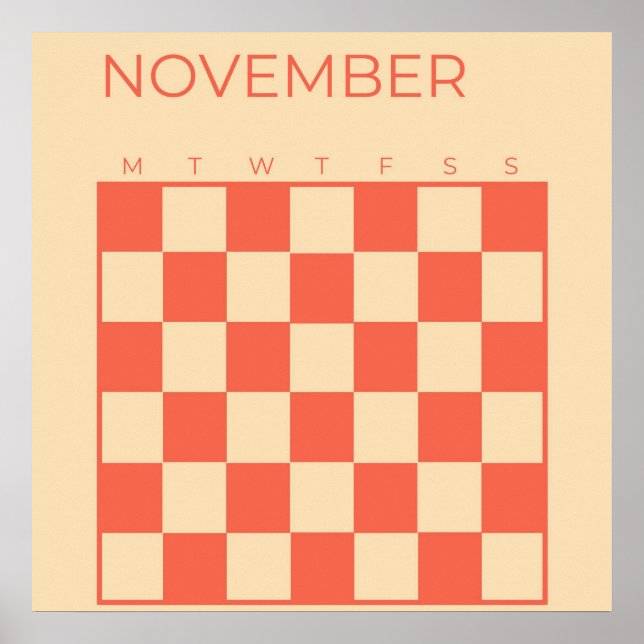 Póster Calendario mensual de noviembre de Peach sin fecha (Frente)
