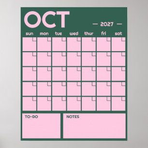 Póster Calendario mensual de pared en color vibrante y ne
