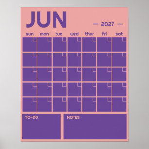 Póster Calendario mensual de pared en color vibrante y ne