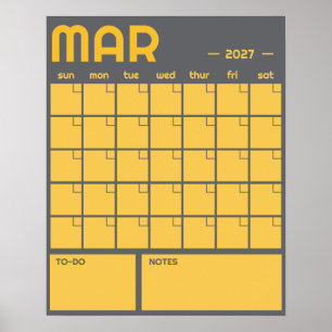 Póster Calendario mensual de pared en color vibrante y ne
