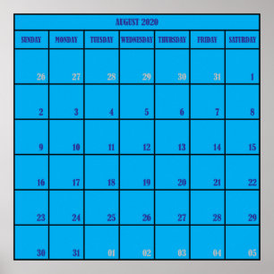 Póster Calendario mensual de planificación de agosto de 2