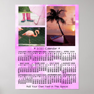 Póster Calendario Mensual del Año 2020 Acuarela Rosa 3 Fo