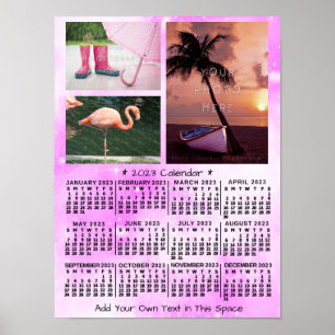 Póster Calendario Mensual del Año 2023 Rosa Acuarela 3 Fo