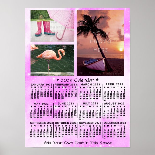 Póster Calendario Mensual del Año 2023 Rosa Acuarela 3 Fo (Frente)