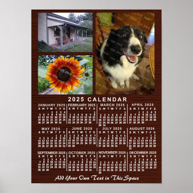 Póster Calendario Mensual del Año 2025 de Madera Personal (Frente)