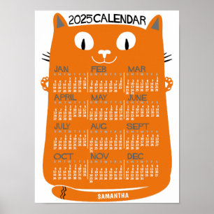 Póster Calendario Mensual del Año 2025 Gato Naranja de Es