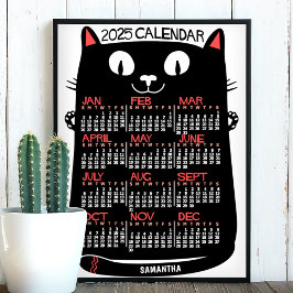 Póster Calendario Mensual del Año 2025 Gato Negro de Esti