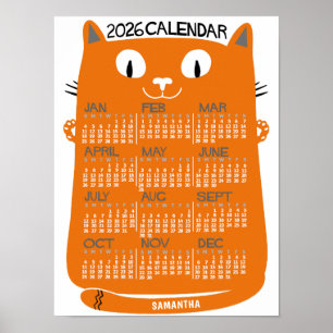 Póster Calendario mensual del año 2026 Gato naranja de me