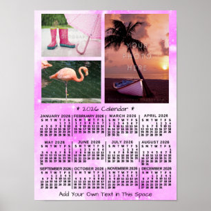 Póster Calendario mensual del año 2026 Rosa Acuarela 3 Fo