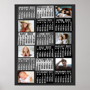 Póster Calendario Mensual Foto Collage Mod Negro 2022