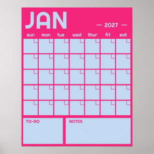 Póster Calendario mensual grande sin fecha de colores vib