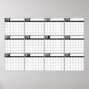 Póster Calendario mensual minimalista sin fecha en la par