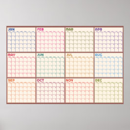 Póster Calendario mensual sin fecha beige en blanco plani