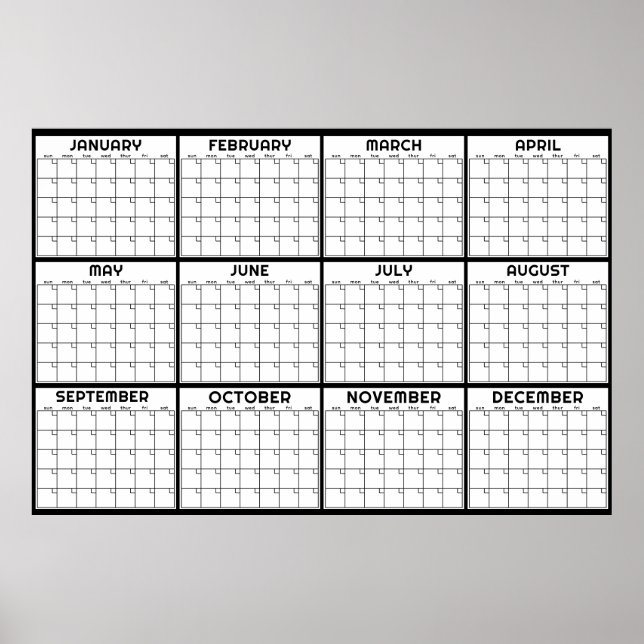 Póster Calendario mensual sin fecha de planeador de pared (Frente)
