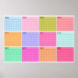 Póster Calendario mensual sin fecha en pasteles en blanco
