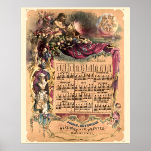 Póster Calendario Mercantil de la Era Victoriana Antigua 