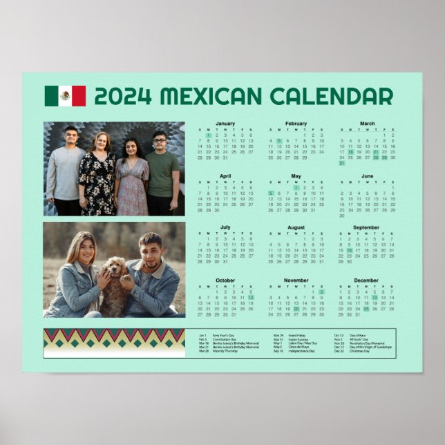 Póster Calendario Mexicano 2024 | Calendario México edita (Frente)