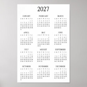 Póster Calendario minimalista 2027 de un vistazo