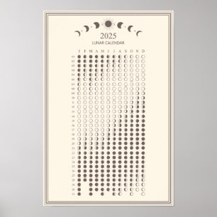 Póster Calendario minimalista de ciclos lunares de fase l