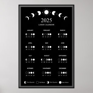 Póster Calendario minimalista de ciclos lunares de fase l