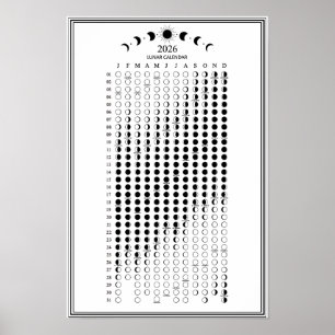 Póster Calendario Minimalista de Fases Lunares Ciclos Lun