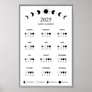 Póster Calendario minimalista de fases lunares de 2025