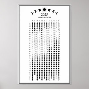 Póster Calendario minimalista de fases lunares de 2025
