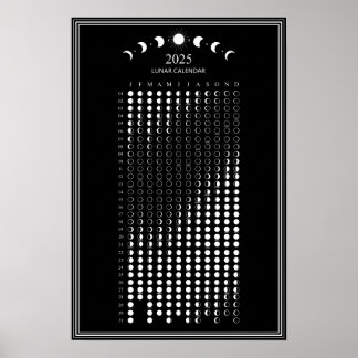 Póster Calendario minimalista de fases lunares de 2025
