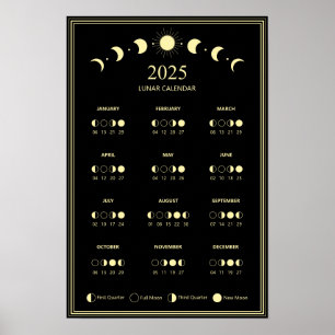 Póster Calendario minimalista de fases lunares de 2025