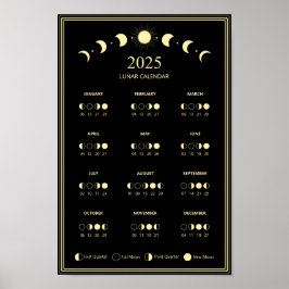 Póster Calendario minimalista de fases lunares de 2025