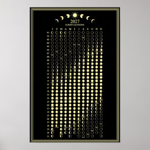 Póster Calendario minimalista de fases lunares de 2027