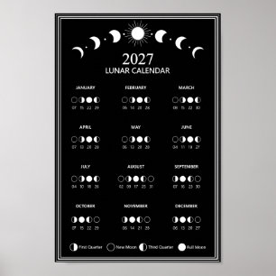 Póster Calendario minimalista de fases lunares de 2027