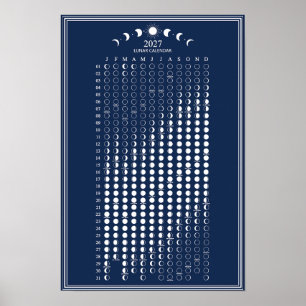 Póster Calendario minimalista de fases lunares de 2027