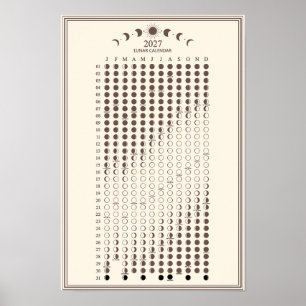 Póster Calendario minimalista de fases lunares de 2027
