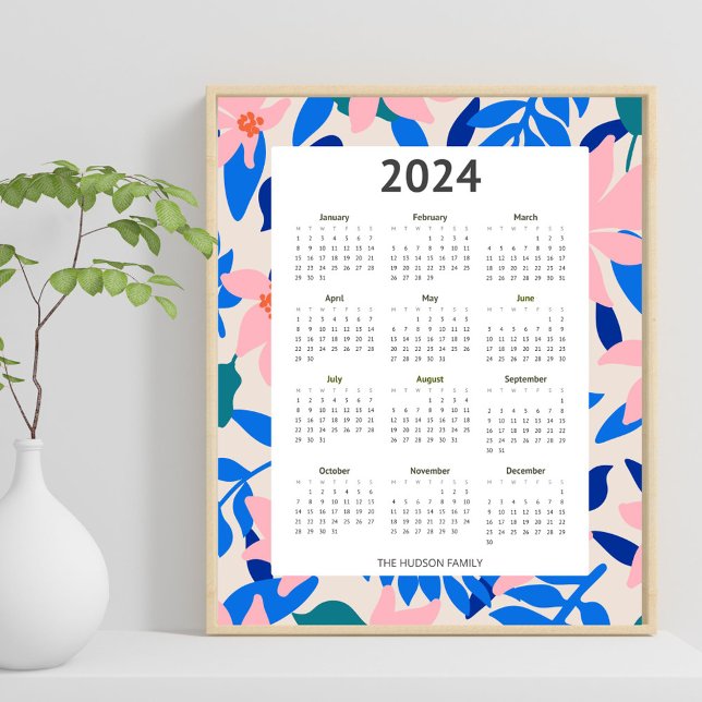 Póster Calendario moderno 2024 de patrón floral negrita y (Subido por el creador)