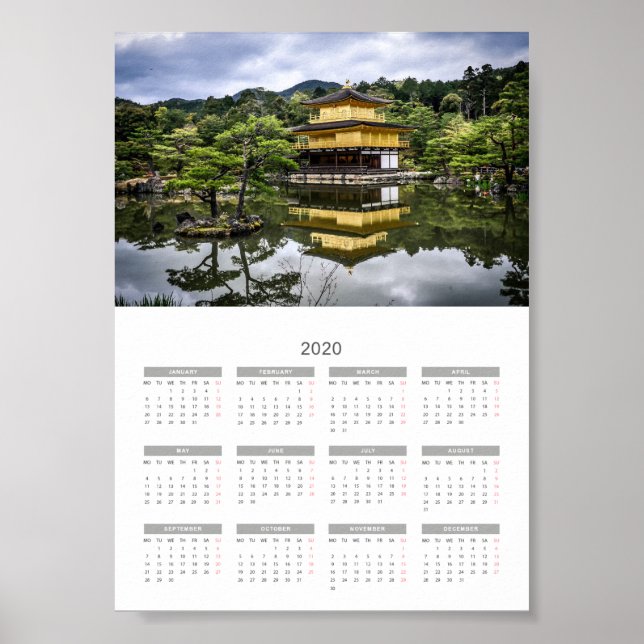 Póster Calendario Moderno Año completo 2020 Viajes y ciud (Frente)