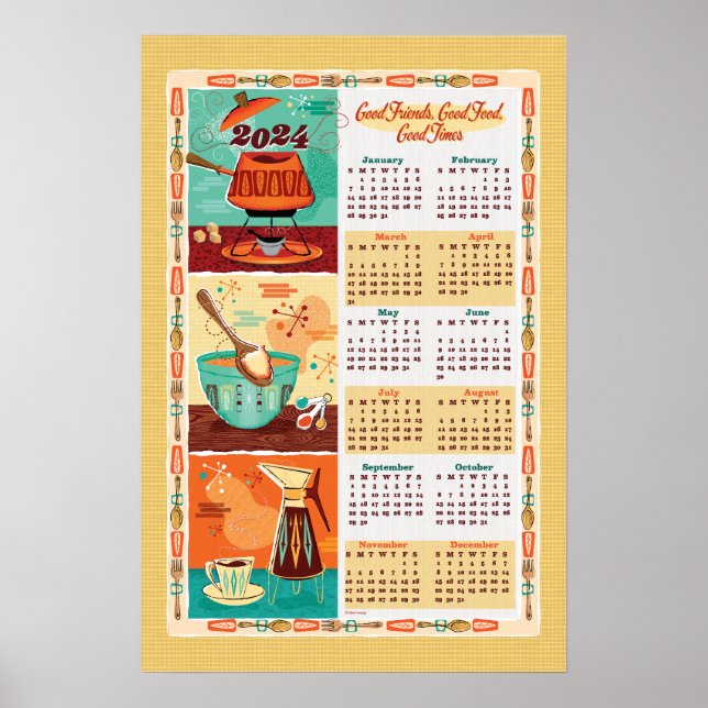 Póster Calendario moderno de cocina de mediados de siglo  (Frente)