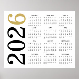 Póster Calendario moderno de oro negro 2026