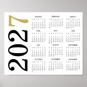 Póster Calendario Moderno Dorado Negro 2027