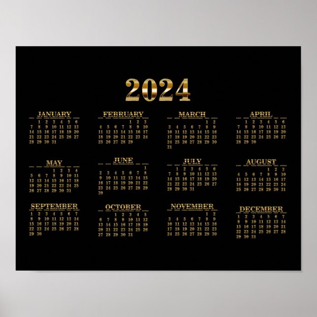 Póster Calendario mural 2024 Negro/Oro (Frente)